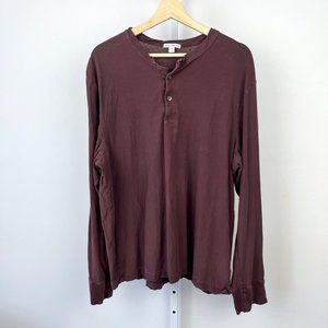 James Perse Standard Classic High Twist Jersey Henley Top Shirt Plum Purple 4 XL